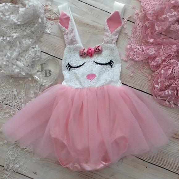Other - 💕RESTOCK💕Baby Girls Glitzy Bunny Romper Dress